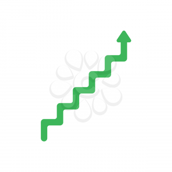Flat design style vector illustration concept of green line stairs symbol icon with arrow pointing up on white background.