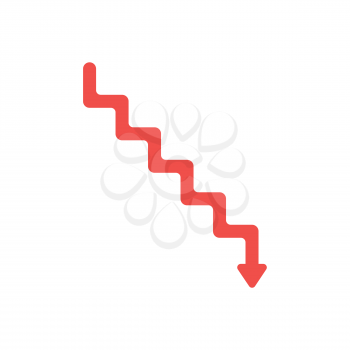 Flat design style vector illustration concept of red line stairs symbol icon with arrow pointing down on white background.