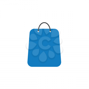 Flat design style vector illustration of blue shopping bag symbol icon on white background.