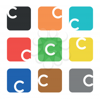 Vector logo element. The letter C is in a square shape with rounded edges and different colors.