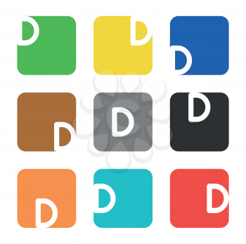 Vector logo element. The letter D is in a square shape with rounded edges and different colors.