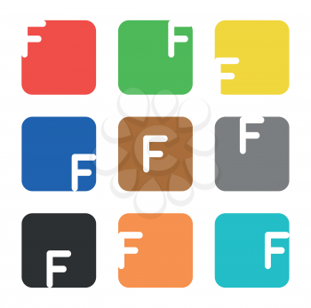 Vector logo element. The letter F is in a square shape with rounded edges and different colors.