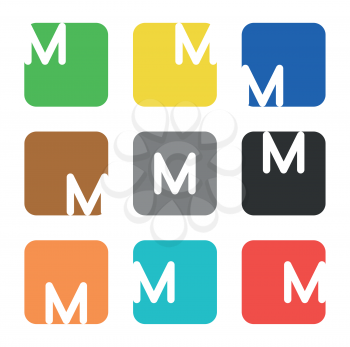 Vector logo element. The letter M is in a square shape with rounded edges and different colors.