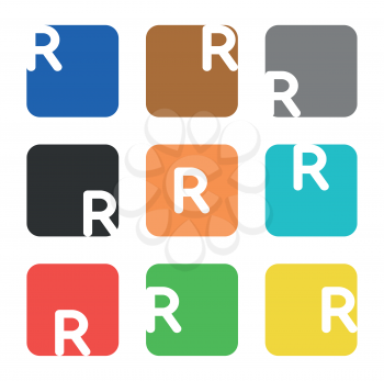 Vector logo element. The letter R is in a square shape with rounded edges and different colors.