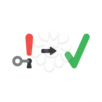 Vector illustration icon concept of key unlock exclamation mark keyhole and check mark.