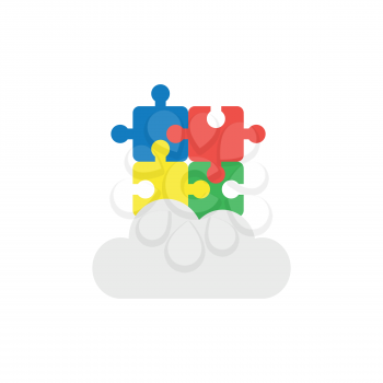 Vector illustration icon concept of four connected jigsaw puzzle pieces on cloud.