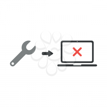 Vector illustration icon concept of spanner with x mark inside laptop computer.