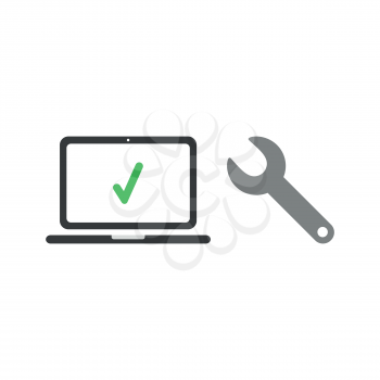 Vector illustration icon concept of laptop computer with check mark and spanner.