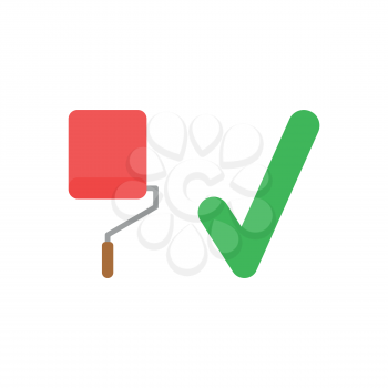 Vector illustration icon concept of red paint roller brush with check mark.