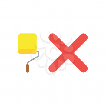 Vector illustration icon concept of yellow paint roller brush with x mark.