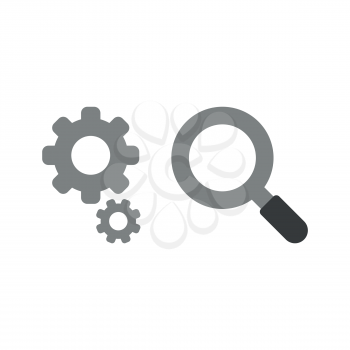 Vector illustration icon concept of gears with magnifying glass.
