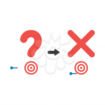 Vector illustration icon concept of question mark and x mark with bulls eye and dart miss the target.