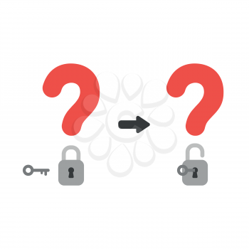Vector illustration icon concept of question marks with closed and opened padlocks with key.