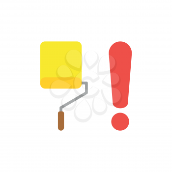 Vector illustration icon concept of yellow paint roller brush with exclamation mark.