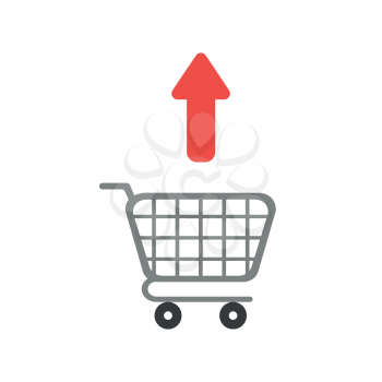 Vector illustration icon concept of arrow moving outside shopping cart.