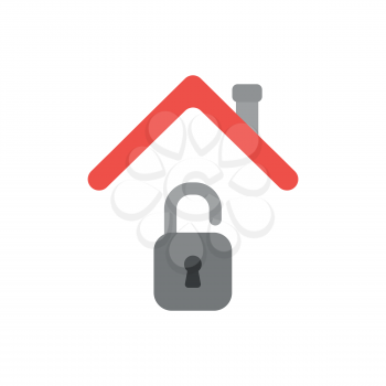 Vector illustration icon concept of opened padlock under house roof.