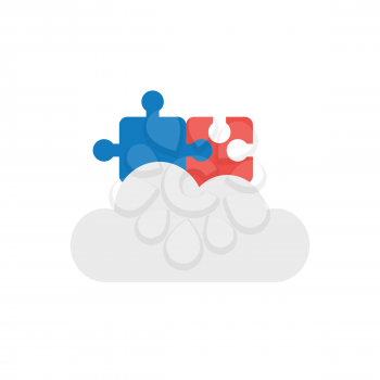 Vector illustration icon concept of two connected jigsaw puzzle pieces on cloud.