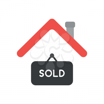 Vector illustration icon concept of sold hanging sign under house roof.