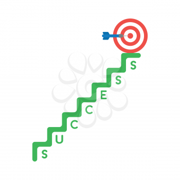 Vector illustration icon concept of bulls eye and dart in the center on top of success stairs.