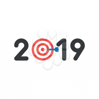 Vector illustration icon concept of year of 2019 with bulls eye and dart in the center.