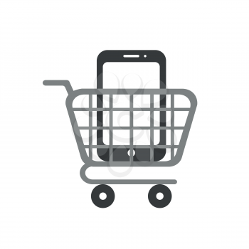 Vector illustration icon concept of smartphone inside shopping cart.