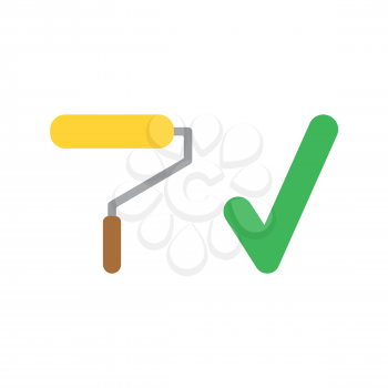 Vector illustration icon concept of yellow paint brush roller with check mark.