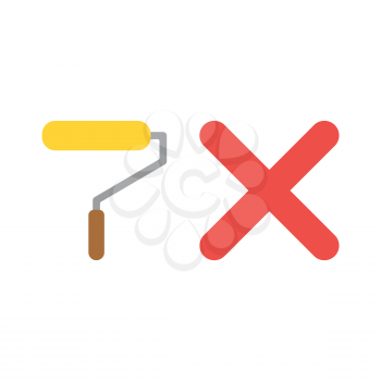 Vector illustration icon concept of yellow paint brush roller with x mark.