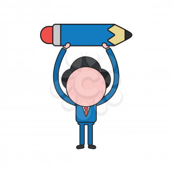 Vector illustration concept of businessman character holding up pencil. Color and black outlines.