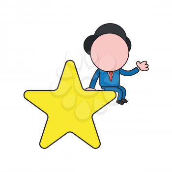 Vector illustration concept of businessman character sitting on star. Color and black outlines.