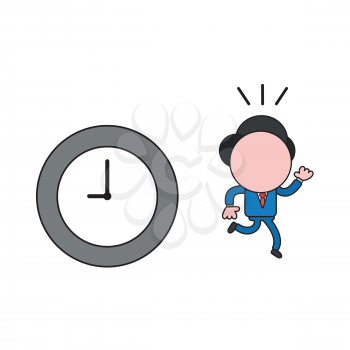 Vector illustration concept of businessman character with clock and running. Color and black outlines.