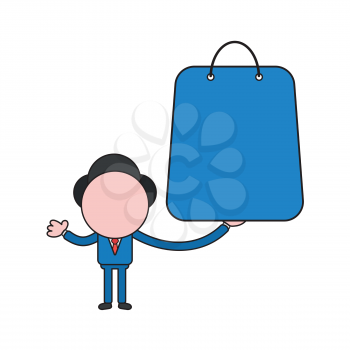 Vector illustration concept of businessman character holding shopping bag. Color and black outlines.