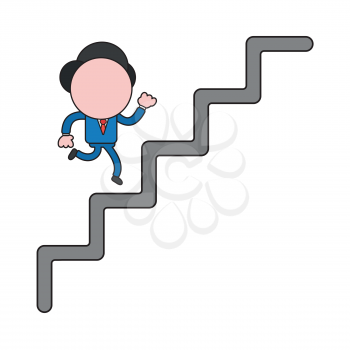 Vector illustration concept of businessman character running on stairs. Color and black outlines.