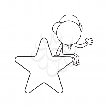 Vector illustration concept of businessman character sitting on star. Black outline.