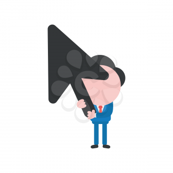 Vector cartoon illustration concept of faceless businessman mascot character holding black mouse pointer arrow.