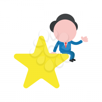 Vector cartoon illustration concept of faceless businessman mascot character sitting on yellow star symbol icon.