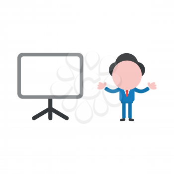 Vector cartoon illustration concept of faceless businessman mascot character with blank presentation chart board symbol icon.