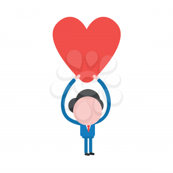 Vector illustration of businessman character holding up red heart icon.