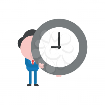 Vector illustration of businessman character holding clock time icon.