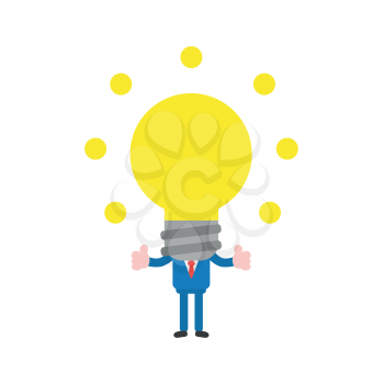 Vector illustration concept of businessman character with yellow glowing light bulb icon head.