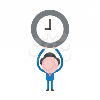Vector illustration concept of businessman character holding up clock time icon.