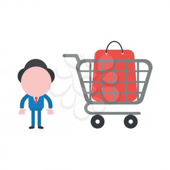 Vector illustration concept of businessman character with shopping bag inside shopping cart icon.
