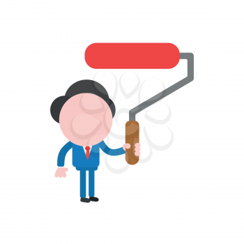 Vector illustration concept of businessman character holding red paint brush roller icon.