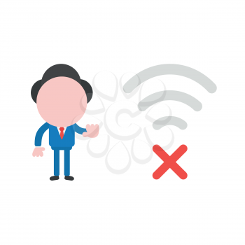 Vector illustration concept of businessman character with gray wireless wifi symbol and red x mark icon.