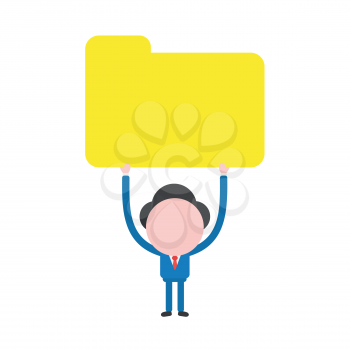 Vector illustration concept of businessman character holding up yellow closed folder icon.