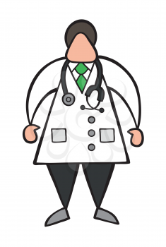 Vector illustration cartoon doctor man standing with stethoscope.