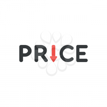 Flat design vector illustration concept of black price word with red arrow symbol icon moving down on white background.