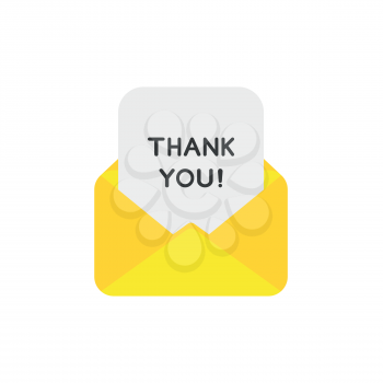 Flat design vector illustration concept of yellow open envelope mail or message symbol icon with thank you written on paper.