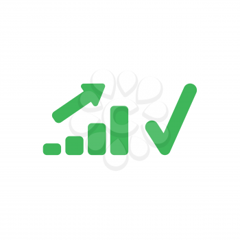 Flat design vector illustration concept of green sales bar chart moving up with green check mark symbol icon on white background.