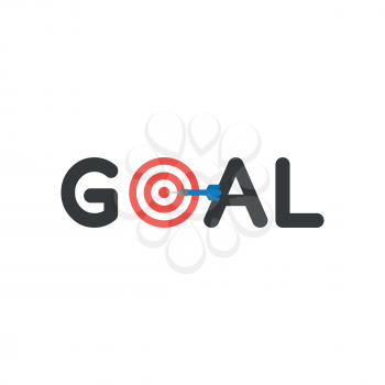 Flat design vector illustration concept of black goal word and bulls eye with dart symbol icon on white background.