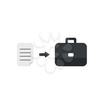 Flat design vector illustration concept of written paper into black briefcase symbol icon on white background.